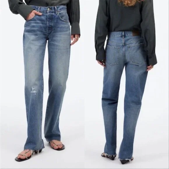 Madewell The Dean Easy Straight Jean Soft Relaxed Blue Size 26 Distressed - Picture 1 of 8